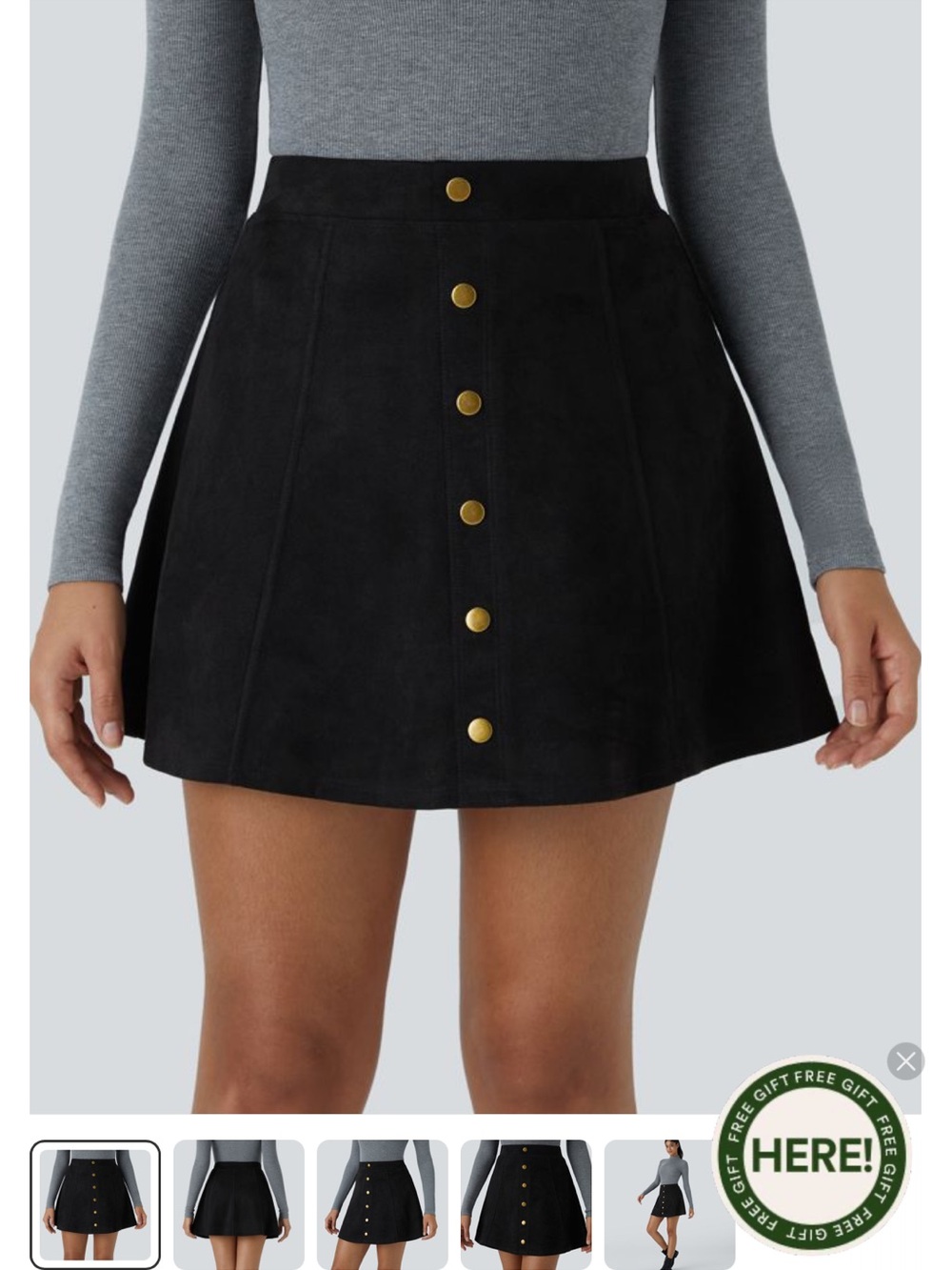 NWT. Halara High Waisted 2-in-1 A Line Suede Mini Casual Skirt. Medium. Button